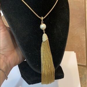 Laura Van luxury designer gold long tassel pearl
